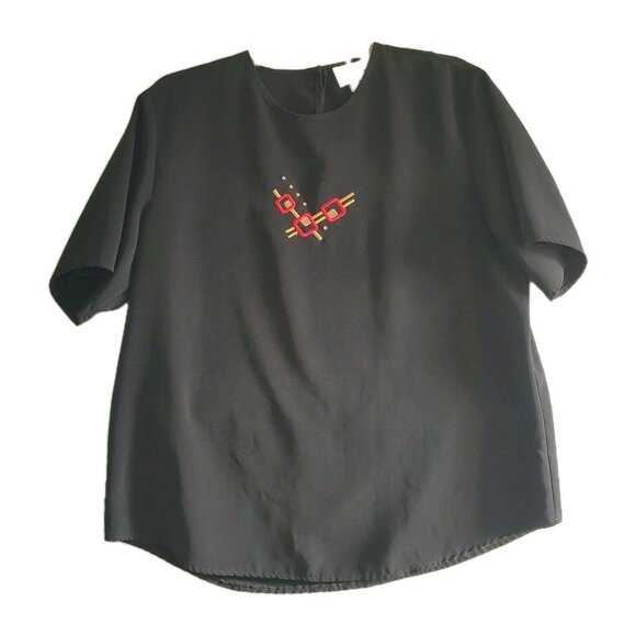 Vintage Erin London Short Sleeve Black Top Womens Lg? XL? - Picture 1 of 6